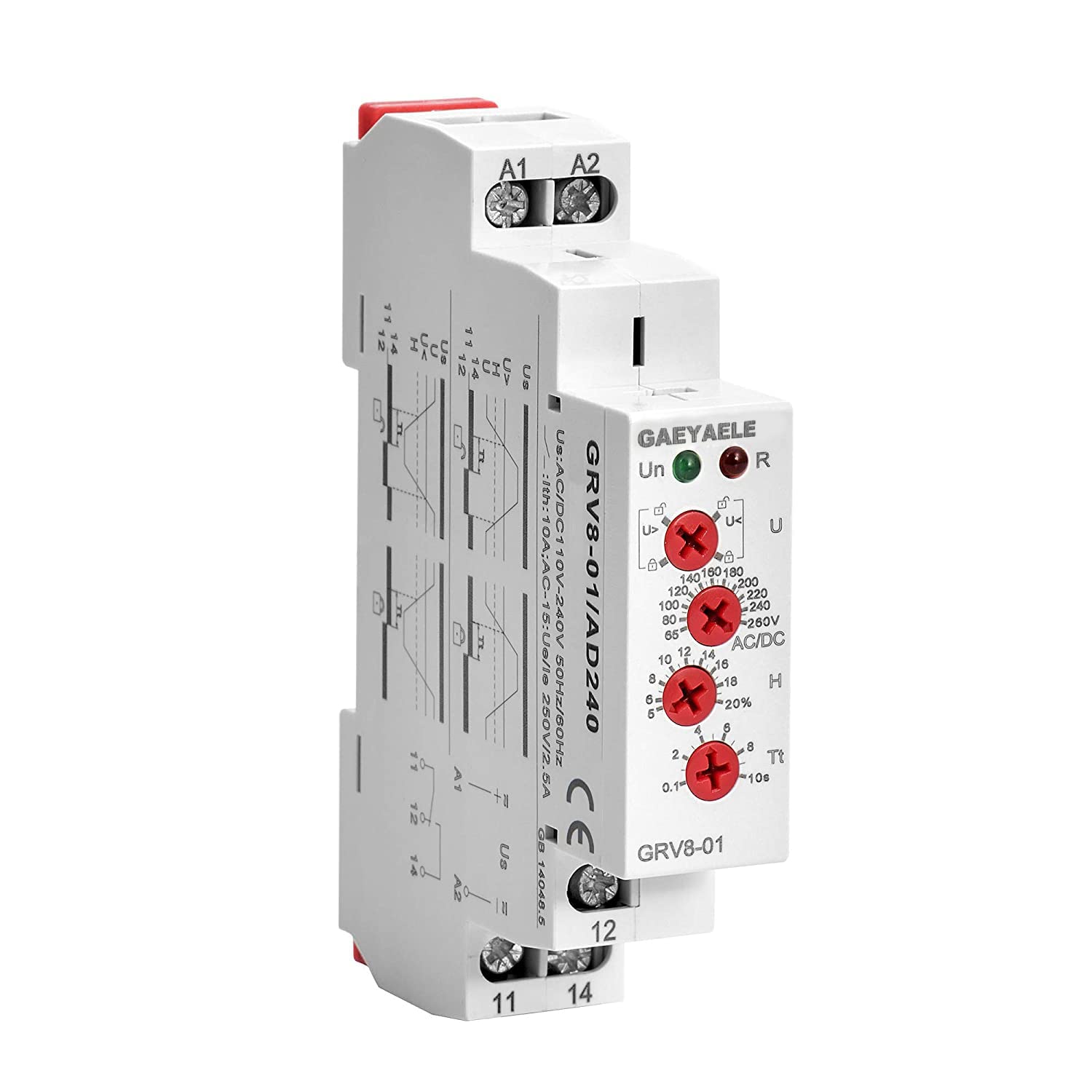 GAEYAELE Single Phase Voltage Relay AC/DC110V~240V Adjustable Over or Under Voltage Protection Monitor Relay with LED Display(GRV8-01,AC/DC110V~240V)