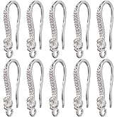 SOFPLATE 1 Box 60Pcs Rhinestone Earring Hooks Brass Ear Wires Small White K Earwire Drop Dangle Findings with Open Hole Fish Bulk Earrings Hook for Jewelry Making Art DIY Crafts Decoration Supplies