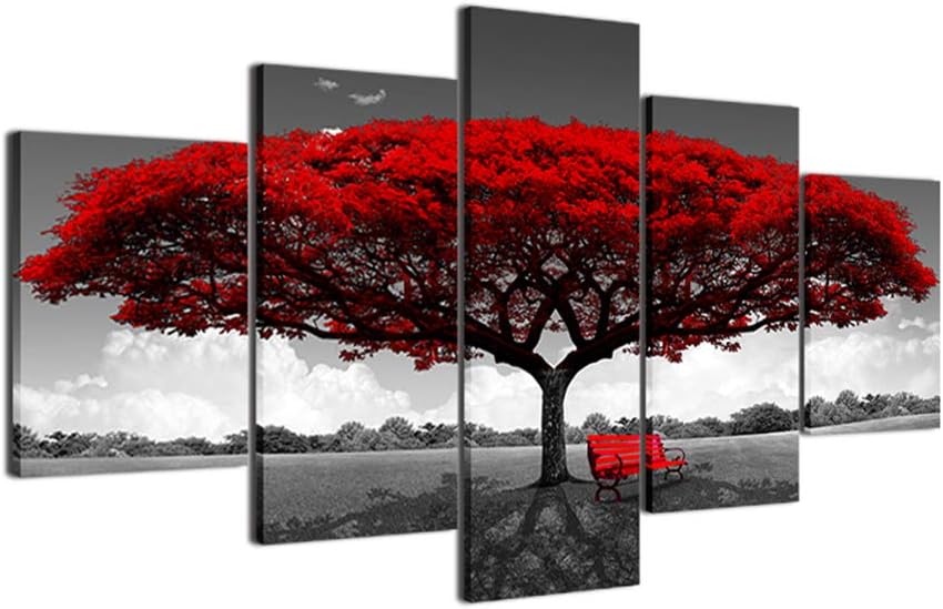 lightclub 5Pcs/Set Red Tree Chair Wall Painting Picture Frameless Poster Living Room Decor Size 3