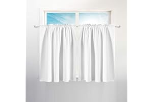 BAROSSA DESIGN Waffle Weave Tier Curtains: 45 Inch Short Length for Small Window in Kitchen & Bathroom, Waterproof and Washable - White, 36"x45" for Each Panel, Set of 2