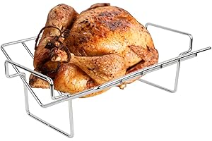DOLAMOTY Stainless Steel Turkey Roasting V Rack 14.2x10x4.7 inch, Rib Racks for Smoking and Grilling, Turkey Roaster Racks for Big Green Egg, Dishwasher Safe
