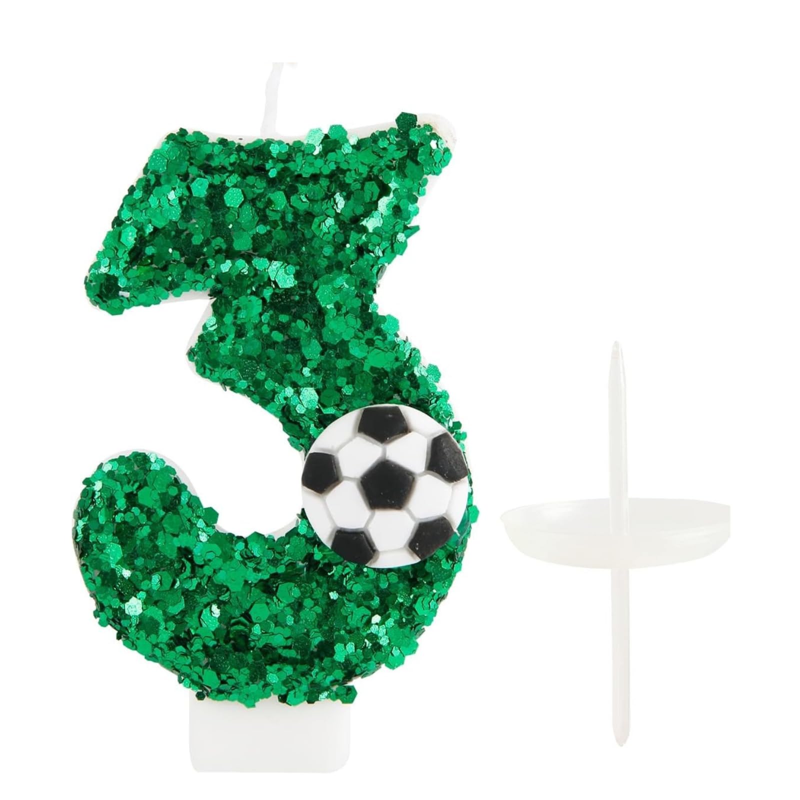 Photo 1 of CasaPopz Birthday Number Candles Green Soccer Number 3 Birthday Candles for Cake, Fun Glitter Birthday Candles Cake Cupcake Topper for Kids Adults Party Anniversary Supplies