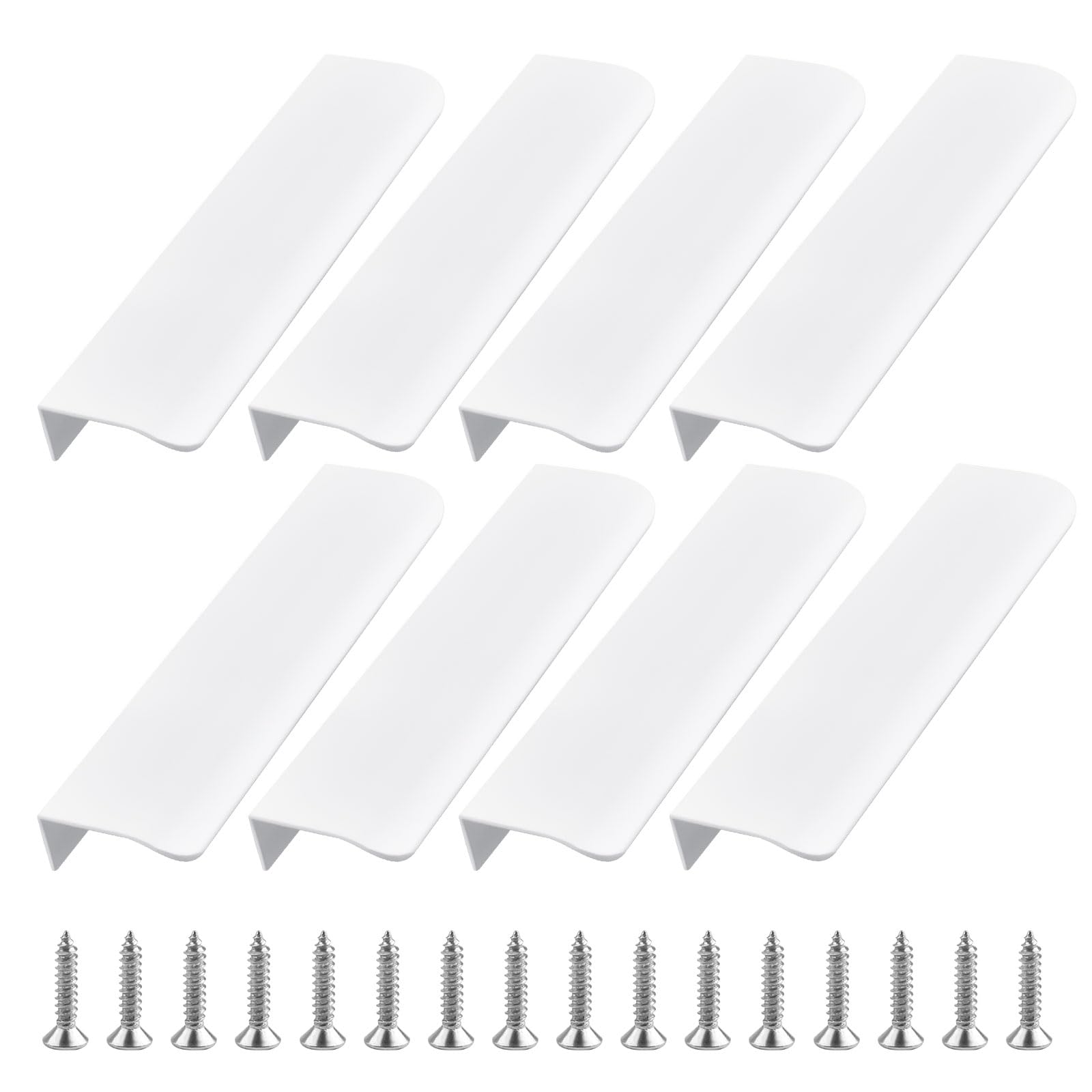 UFURMATE Back Mount Finger Edge Pull, 8Pcs Bright White Aluminum Alloy Hidden Handles Curved Edges Concealed Finger Pull Handles Invisible Tab Pulls with Screws for Drawer, Cabinet (150mm/5.9in)