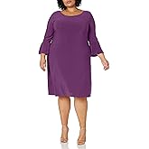 Star Vixen Women's Plus-Size Modest Soft Knit Bell-Sleeve Midi-Length Dress