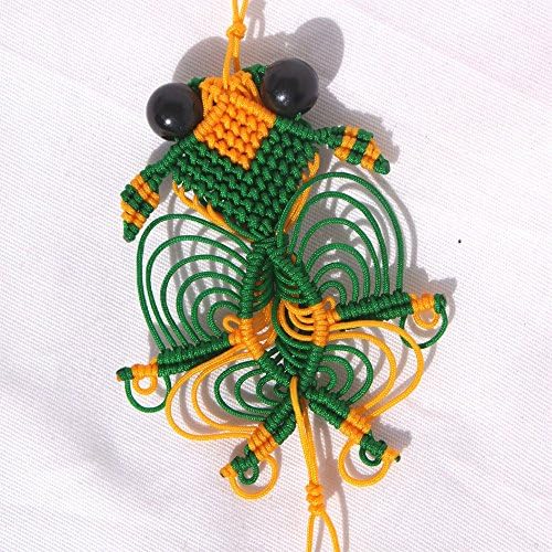 Handmade Macrame Goldfish Charm/Ornament for Car,Wall,handbag,Christmas Tree Etc (Flat Green Yellow)