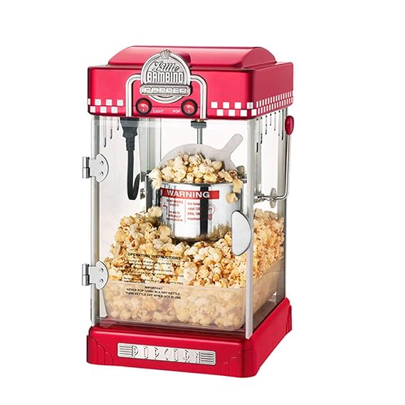 Wandun Popcorn Maschine, Retro Popcorn Maker, 50er Jahre Retro Design 300W Mixer Kurze Aufwärmzeit Edelstahltopf Innenbeleuch
