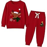 HILEELANG Toddler Boys Winter Clothes Set, 2-Piece Sweatshirt & Pants Long Sleeve Cotton Outfit for Fall Winter 2-7T