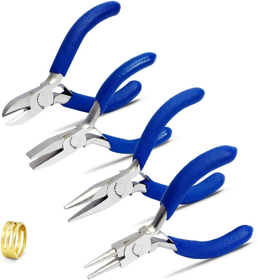 SPEEDWOX 3 Inches Jewelry Pliers Set Professional Beading Tools 4 Pcs Mini Chain Nose Pliers Round Nose Pliers Flat Nose Pliers Fine Diagonal Pliers Micro Precision Craft Repair Kit Small Size