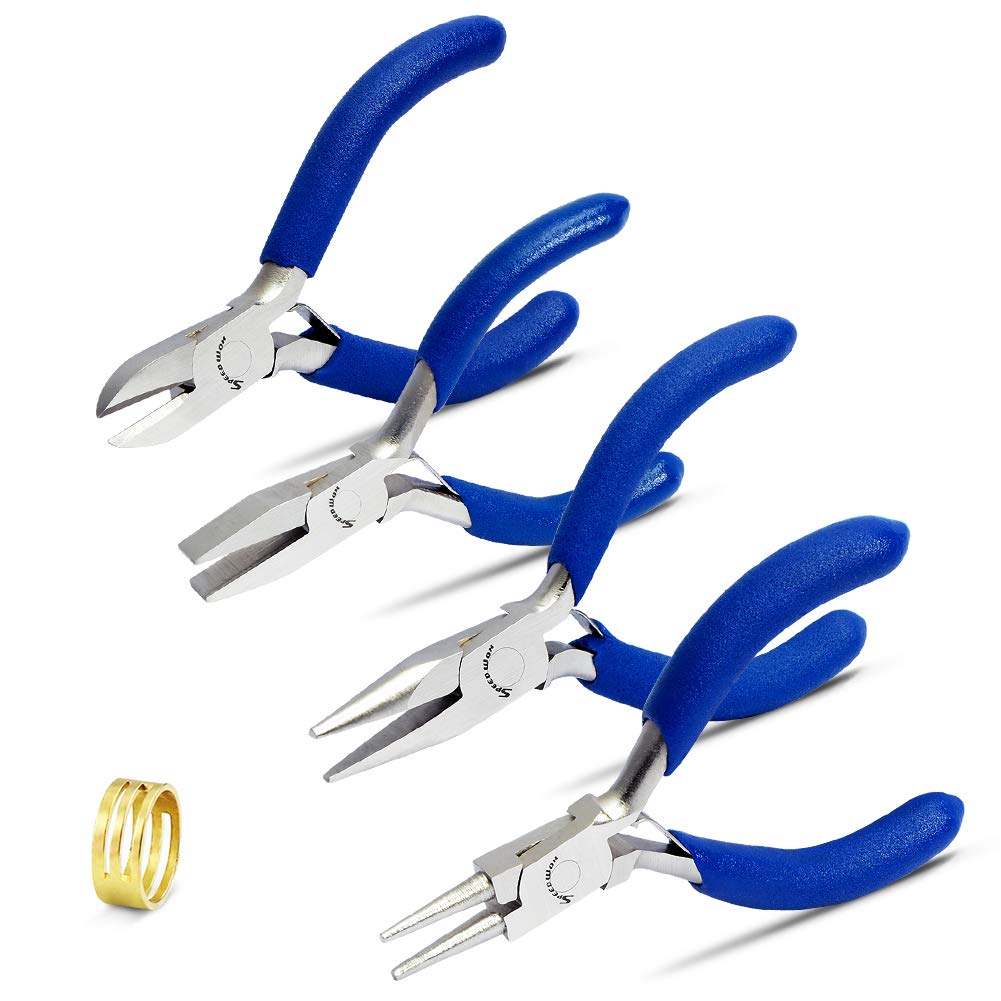 SPEEDWOX 3 Inches Jewelry Pliers Set Professional Beading Tools 4 Pcs Mini Chain Nose Pliers Round Nose Pliers Flat Nose Pliers Fine Diagonal Pliers Micro Precision Craft Repair Kit Small Size