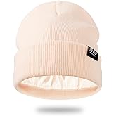 Satin Lined Winter Beanie Hats for Women Unisex Cotton Knitted Cuffed Knit Hat with Silky Lining Slouchy Skull Cap