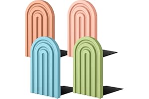 Harloon 4 Pcs Boho Arch Wood Bookends Rainbow Arch Back to School Book Stand Decorative Bookend for Shelves Non Skid Cute Book Stoppers for Heavy Books Home Office Library Kitchen(Bright Color)