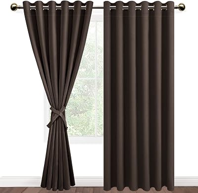 DWCN Brown Blackout Curtains 90x90 Inch 2 Panels with Tiebacks, Thermal