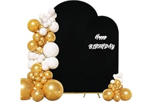 JALANCY Set of 2 Wedding Arch Cover 2-Sided Round Top Spandex Fitted Arch Backdrop Cover for Birthday Party Baby Shower Wedding Arch Stand Decor（7.2FT, 6FT, Black）