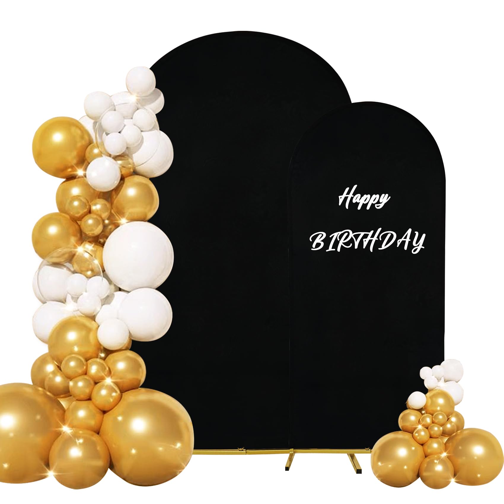 Photo 1 of Set of 2 Wedding Arch Cover 2-Sided Round Top Spandex Fitted Arch Backdrop Cover for Birthday Party Baby Shower Wedding Arch Stand Decor?7.2FT, 6FT, Black?