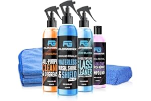 Flowgenix Grand Slam 4-Pack Includes Waterless Car Wash Spray + Instant Car Scratch Remover Repair + Streak Free Window and Glass Cleaner + All Purpose Cleaner for Auto Detailing, 2 Microfiber Towels