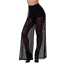 Pink Queen Women's Sexy See Through Summer Mesh Wide Leg Pants Black M