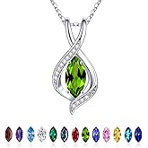 Iefil Marquise Birthstone Necklace for Her, 925 Sterling Silver Teardrop Necklace Birthday Gifts Dainty Necklaces Birthstone Jewelry for Wife Daughter, 19"+2" Inches