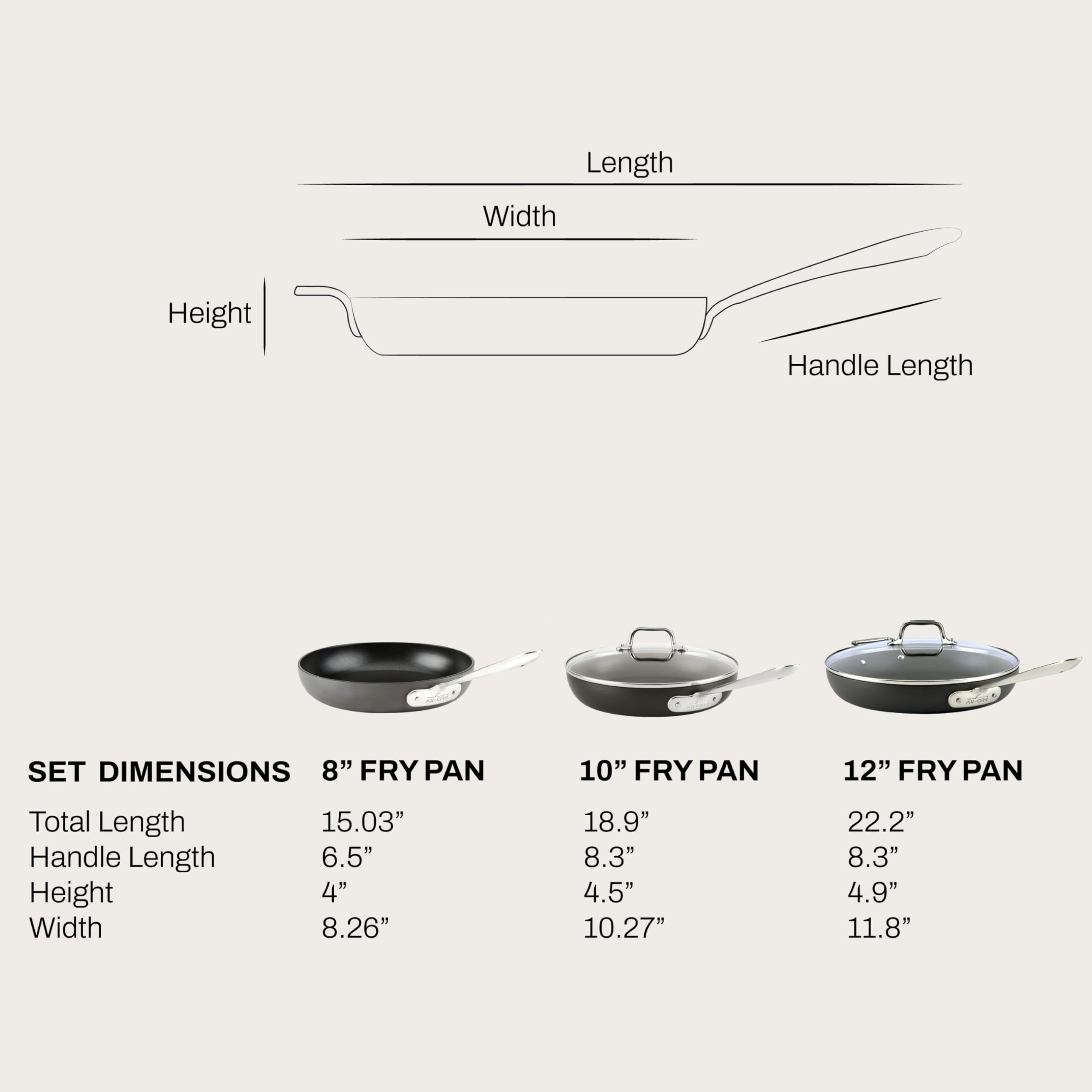 All-Clad HA1 Hard Anodized Nonstick Fry Pan Set – 3-Piece Cookware, 8