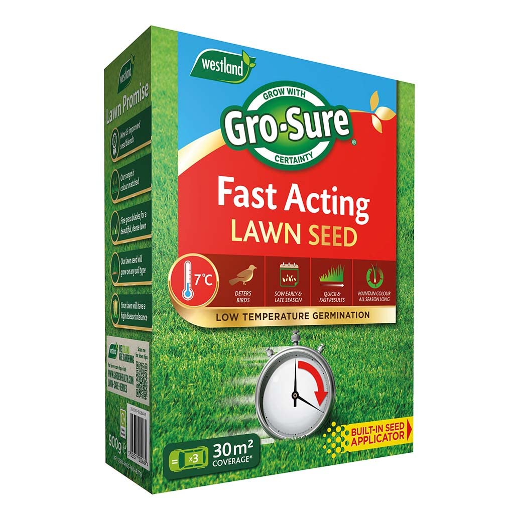 Gro-Sure 20500187 Fast Acting Grass Lawn Seed, 30 m2, 900 g, Blue,Green