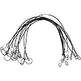 MIZUGIWA Stainless Steel Lanyard Cable,Tether Safety Wire for Loss Prevention 2 Loops w/Quick Release Ring & Rubber Coating 12",Silver/Black, Set of 10