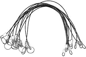 MIZUGIWA Stainless Steel Lanyard Cable,Tether Safety Wire for Loss Prevention 2 Loops w/Quick Release Ring & Rubber Coating 12",Silver/Black, Set of 10