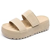 DREAM PAIRS Women's Platform Slip on Adjustable Sandals Lightweight Comfortable Non-Slip Vacation Beach Chunky Open Toe Wedges for Summer Waterproof Shoes