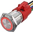 APIELE 19mm Momentary Push Button Switch On Off Stainless Steel with 12V LED Angel Eye Head for 19mm 3/4 Mounting Hole with Wire Socket Plug Self-Reset (Red)