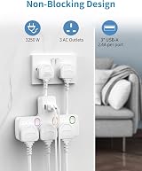 Mscien Multi Plug Extension 3 Way 3 USB Switched Socket 3250W view 2