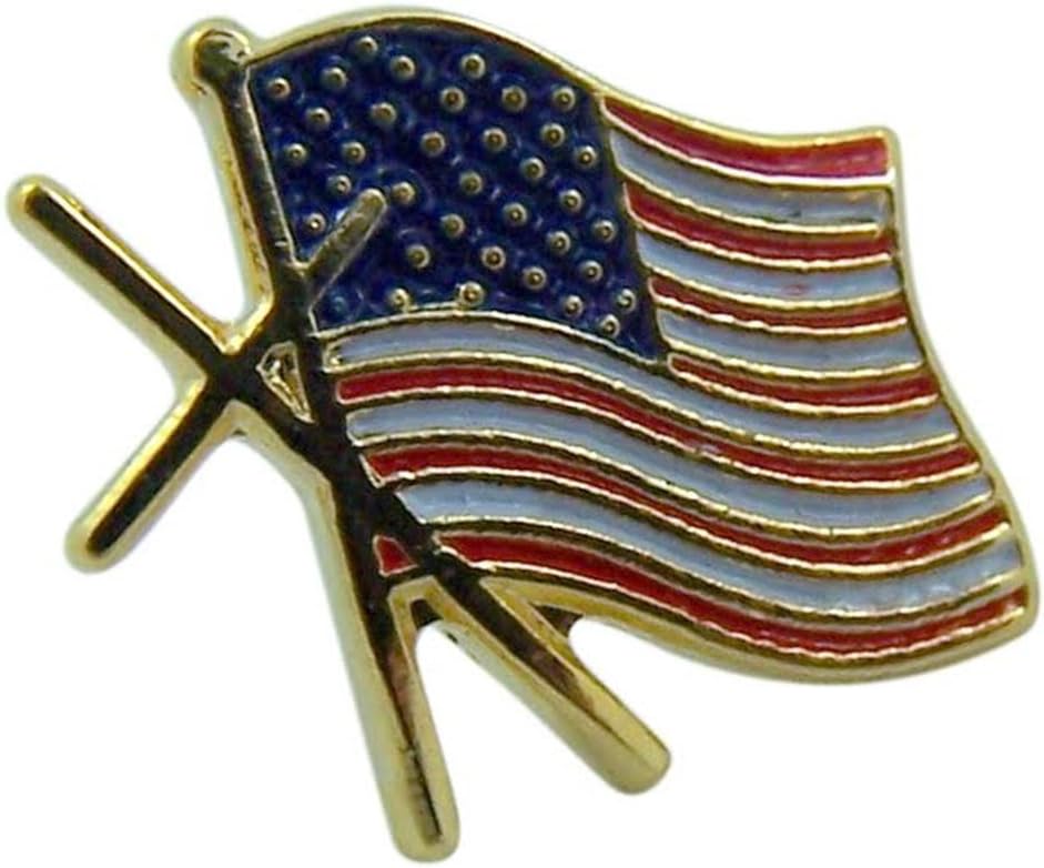 Gold Tone and Enameled American Flag Cross Believer Lapel Pin, 1/2 Inch