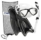 Cressi Palau Long Fins, Focus Mask, Dry Snorkel, Snorkeling Gear Package, TT-ML