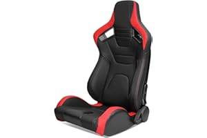 IKON MOTORSPORTS, Universal Racing Seats with Dual Sliders, PU & Carbon Leather Red Stripe Reclinable Left Driver Side
