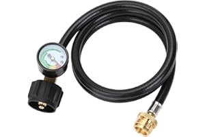 STYDDI 1lb to 20lb Propane Adapter Hose with Gauge, 4-Foot Propane Hose Converter Kit 1 lb to 20 lb for Weber Q Grill, Mr. Heat Propane Heat, Blackstone 17" - 22" Griddle and More Portable Appliances