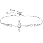 FANCIME Cross Bracelet 925 Sterling Silver Halo Birthstone Bracelet Fine Jewelry Birthday Gifts for Her Women