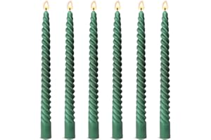 BEILISEN 6 Pack 10 Inch Hunter-Green Spiral Taper Candles for Christmas and Spring Home Decoration, Unscented Dripless Twisted Candlesticks for Dinner St. Patrick's Day Earth Day and Garden Parties