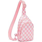 MOETYANG Small Sling Bag for Women Checkered Crossbody Bag Sling Backpack Chest Bag Fanny Pack Purses,2025 Travel Essential (Pink Checkered)
