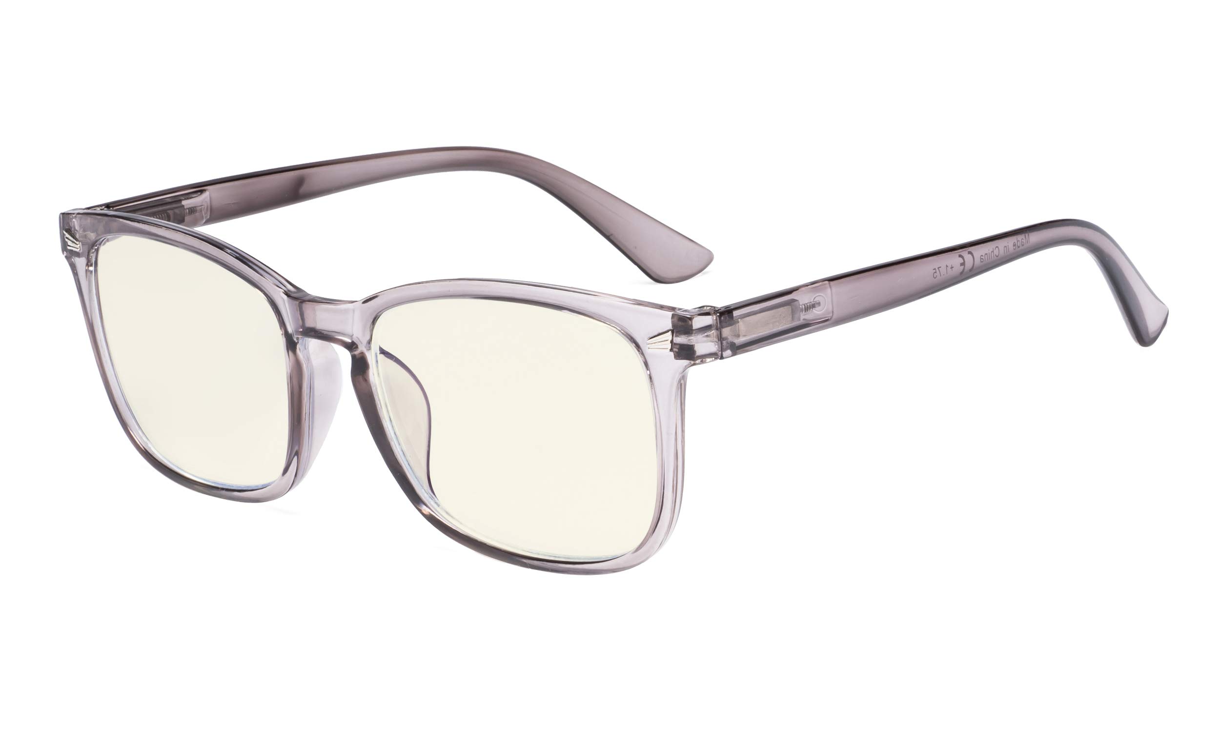 Eyekepper Computer Reading Glasses - Blue Light Filter - UV420 Protection Square Nerd Readers - Grey +1.25