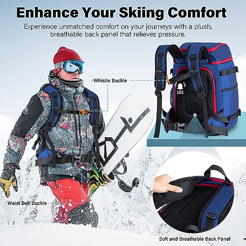 GOHIMAL SKI BOOT BAG, 50L SKI BOOT BACKPACK FOR SKI HELMET, GOGGLES, GLOVES, SKIS, SNOWBOARD & ACCESSORIES (BLUE)