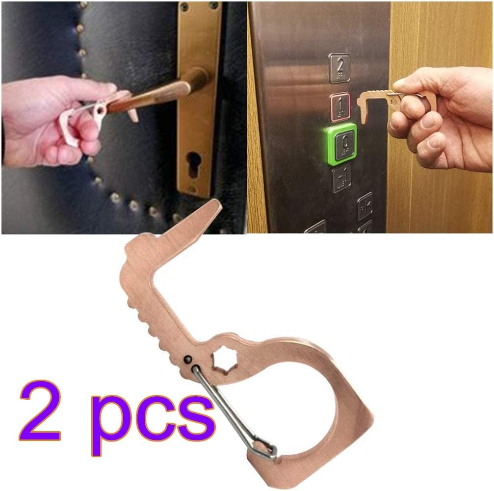 Wenje 2 pcs Brass EDC Door Opener Stylus, Non-Contact Portable Press Elevator Tool Personalized Keychain Keep Hands Clean
