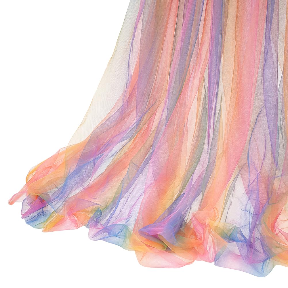 FINGERINSPIRE 5.5Yard/5m Rainbow Tulle Mesh Fabric 1.6m Wide, 0.18mm Thick, 5m Long Polyester Rainbow Net Fabric for Sewing, Dress, Costume Making, DIY Crafts, Home Party Decoration