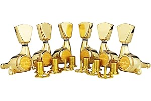Guyker 6Pcs Guitar Locking Tuners (3L + 3R Handed) – 1:21 Lock String Sealed Tuning Key Pegs Machine Heads with Keystone Knob Replacement for LP, SG, TL Style Electric or Acoustic Guitars – Gold