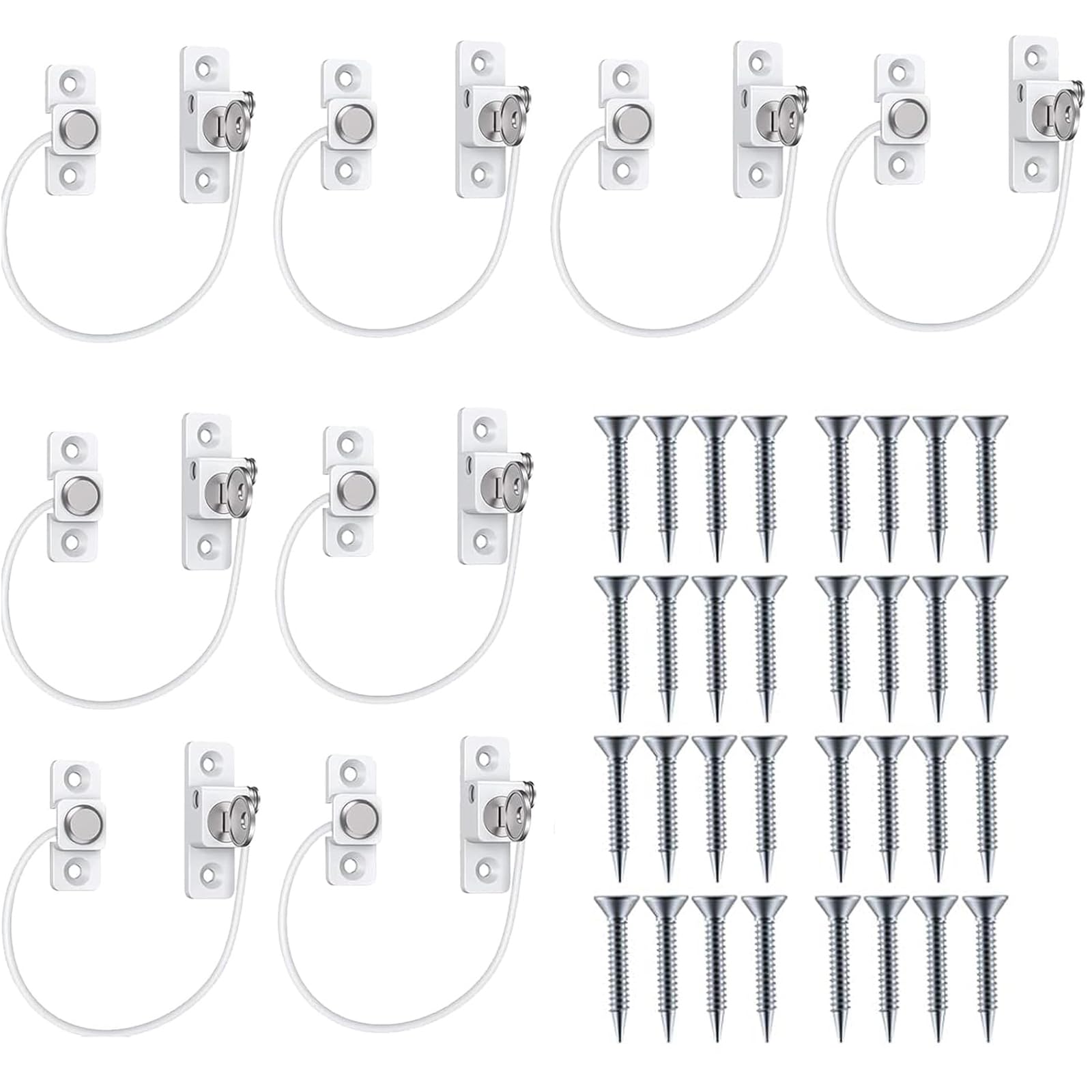 HOMGEN 8PACK Cable Window Restrictors Locks with Keys & Self-Tapping Screws Child Safety Window Locks Stainless Steel Cable Limit Opening to Protect Kid Universal Fit for Wood, UPVC & Aluminium Frame