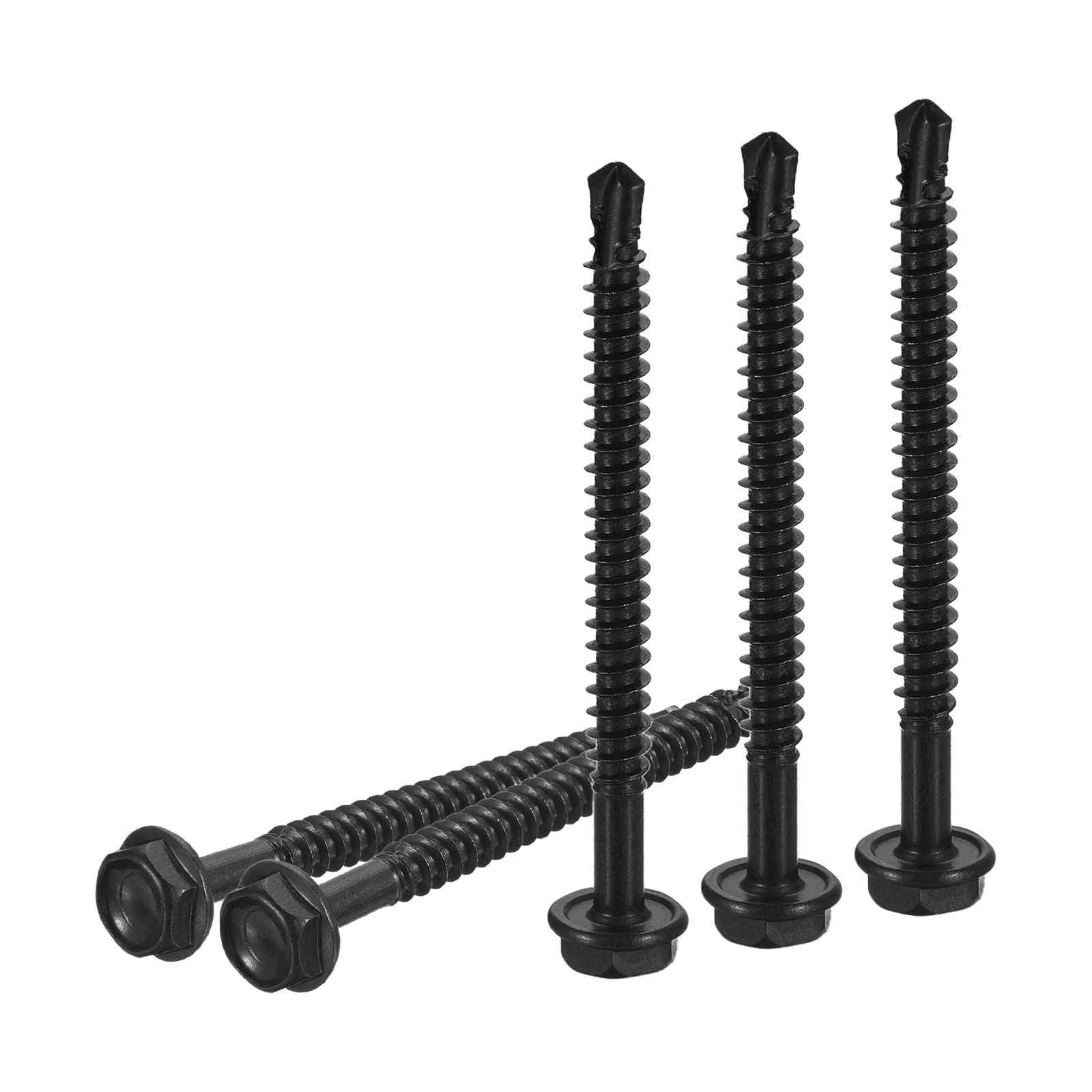 DTGN #10x2-1/4" Hex Washer Head Self Drilling Screws - 50Pack - Good for Machine - 410 Stainless Steel Black Oxide - Self Tapping Sheet Metal Screws