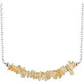 TGH Natural Gemstone Chip Bar Necklace for Women - Healing Crystal Stone Jewelry - 16+2 Inch Silver Plated Adjustable Chain