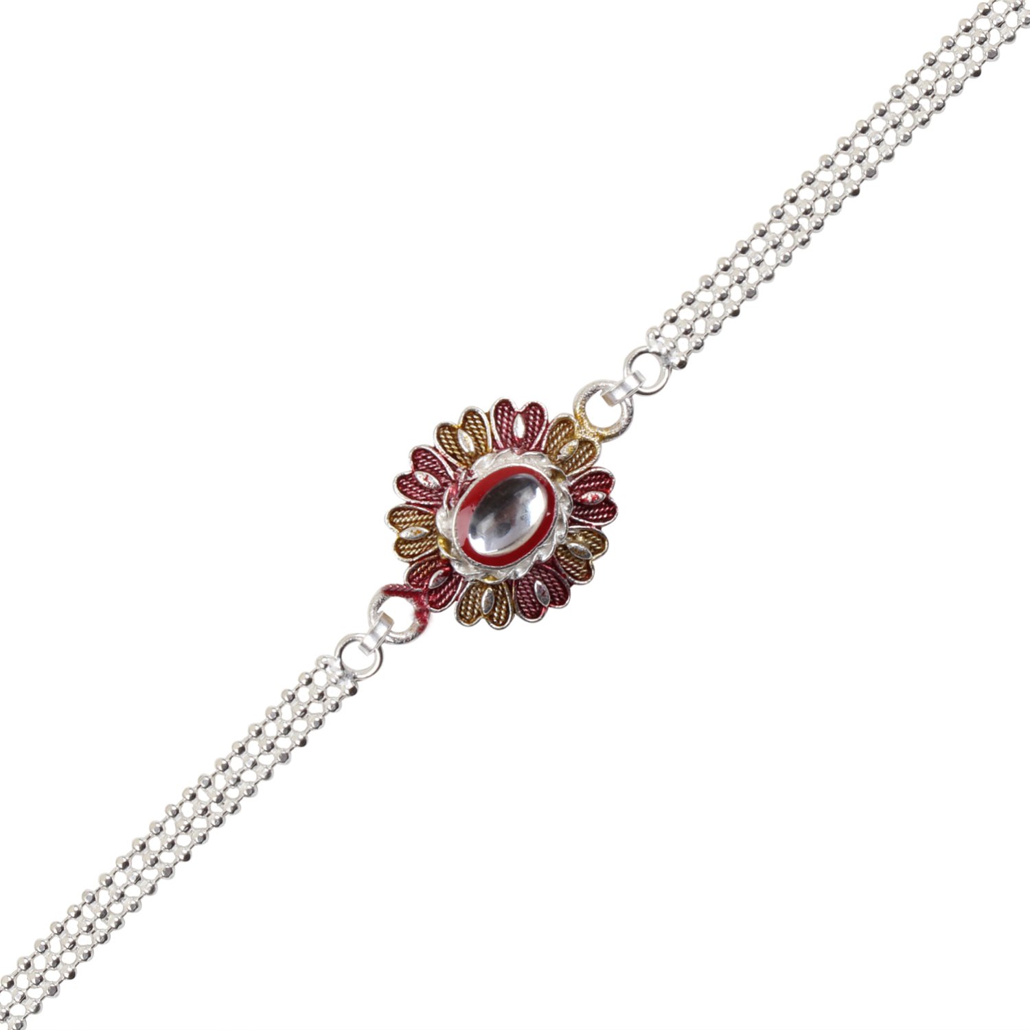 jewel fuel silver bracelet rakhi with velvet gift box (903)