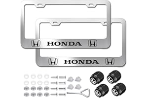 WANRELE License Plate Frames for Honda, 2Pack Stainless Steel License Plate Cover Standard License Plate Holder with Screw Caps Set Car Accessories（Silver）