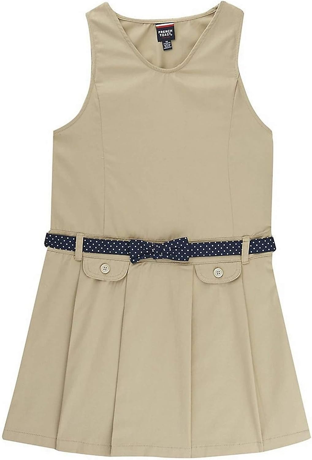 French Toast School Uniform Girls Polka Dot Bow Belted Jumper - Y9225: Clothing