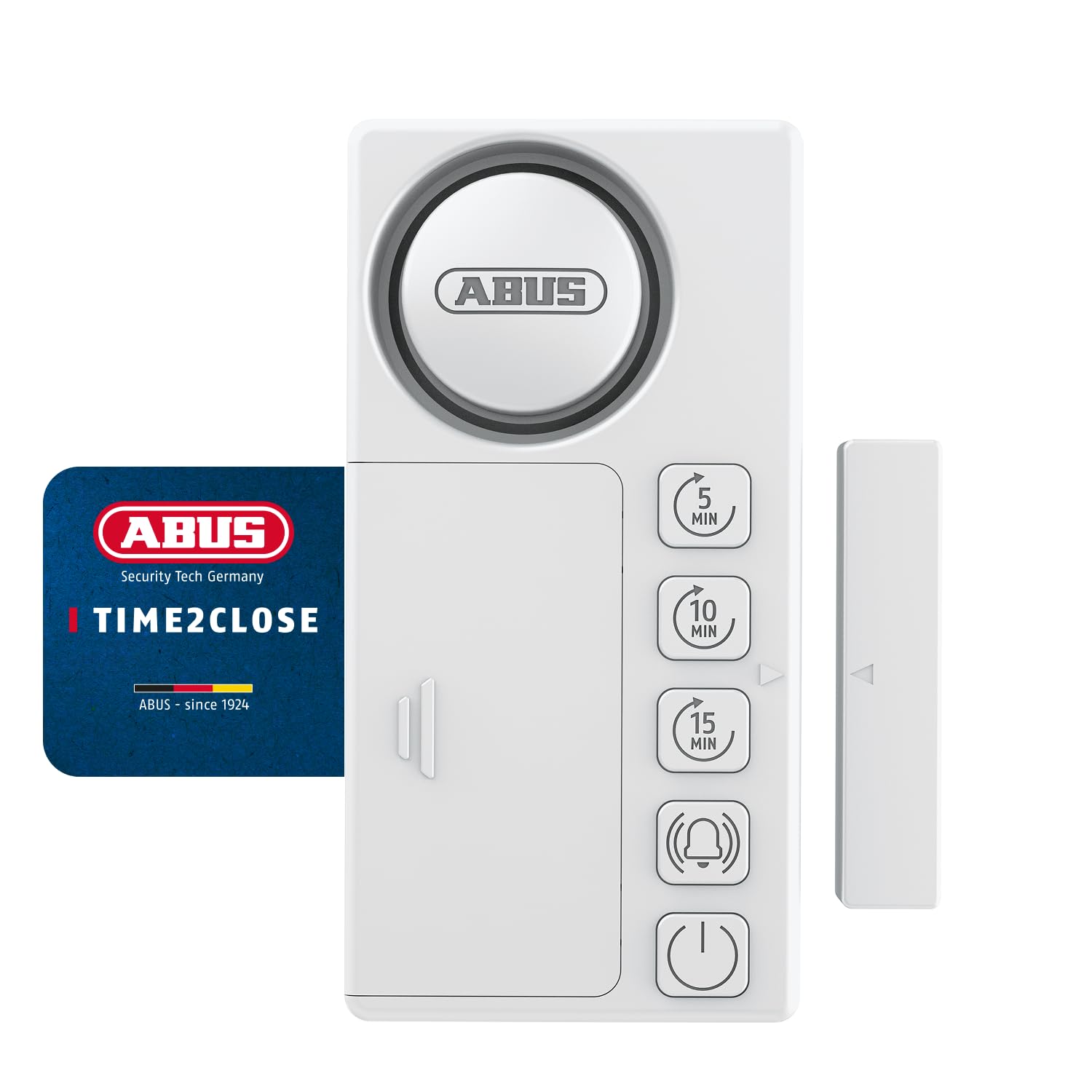 ABUS Time2Close Fensteralarm mit Countdown - Timer erinnert nach 5, 10 oder 15 Minuten an offene Fenster oder Türen - optional mit zusätzlichem Alarm bei Einbruch - zur Klebemontage