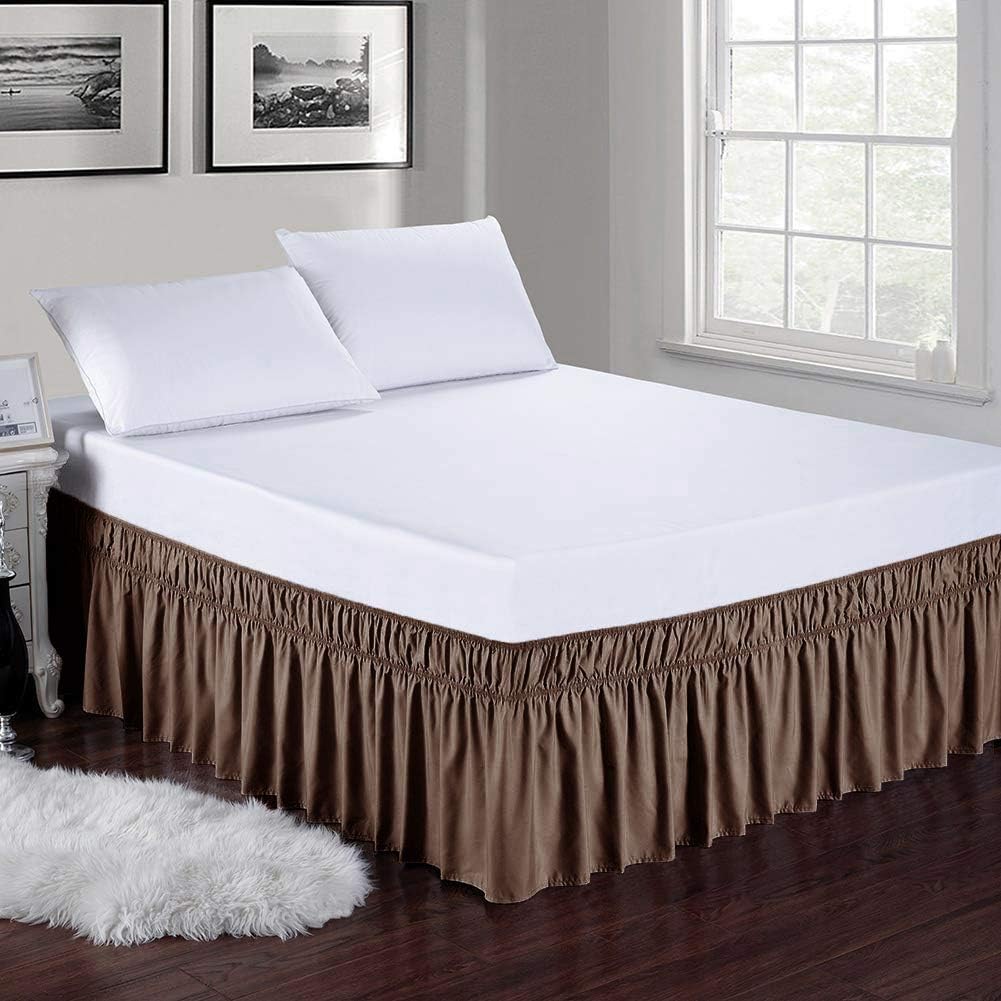 Obytex Wrap Around Bed Skirts, Cotton Bedskirt Elastic Dust Ruffle Silky Soft & Wrinkle Free Classic Stylish Look in Your Bedroom (Brown, Twin/Full-18'' Drop): Kitchen & Dining