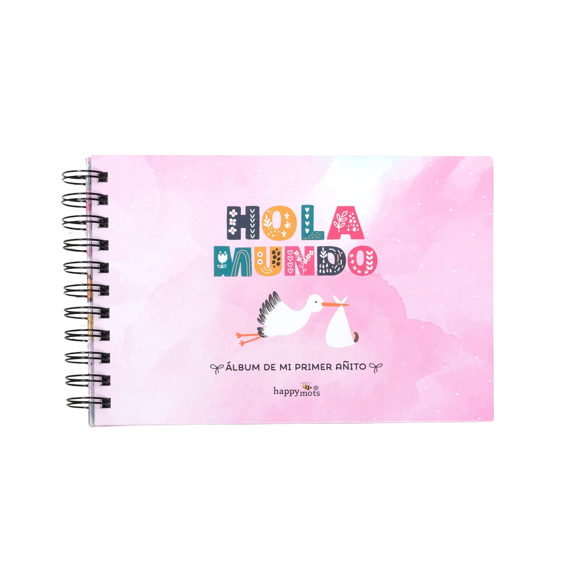 HappyMots Baby Girl Photo Album | 22 cm x 15 cm | Hello World | Comes with Protective Box | Baby Album for Paste Photos and Writing | Set of Decorative Stickers Included