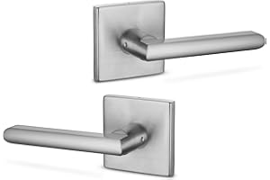 Berlin Modisch Dummy Lever Door Handle Pack of 2 Slim Square Non-Turning Single Side Pull Only Lever Set [for Closet or French Doors] Heavy Duty - Satin Nickel Finish